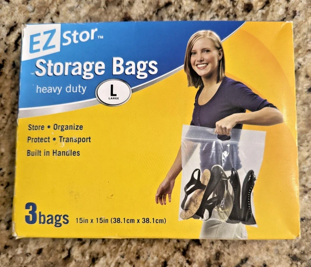 3 LARGE STOR HEAVY DUTY 2.5 Gallon Plastic STORAGE Clear Bags Handle Bag 15